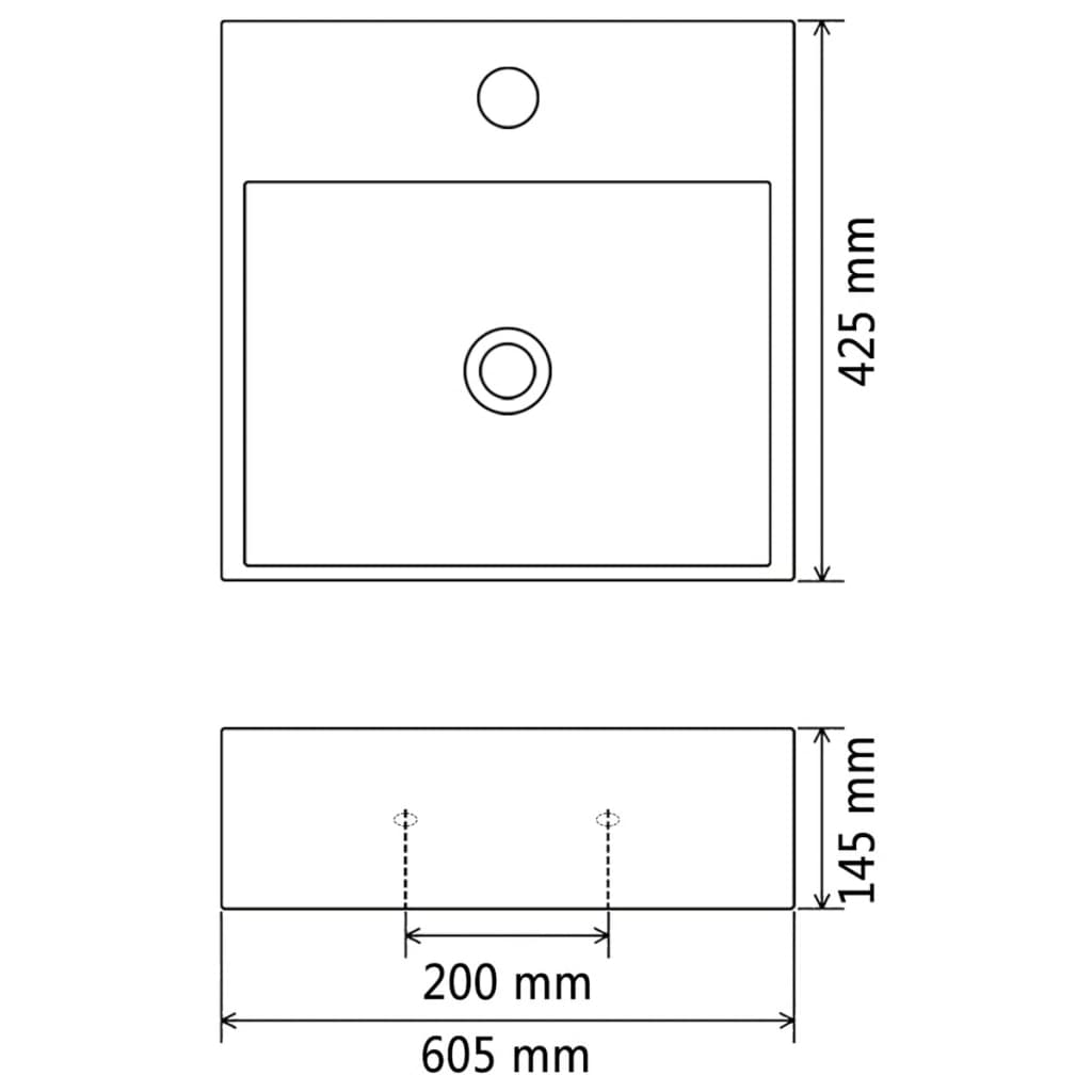 Basin with Faucet Hole Ceramic White 60.5x42.5x14.5 cm