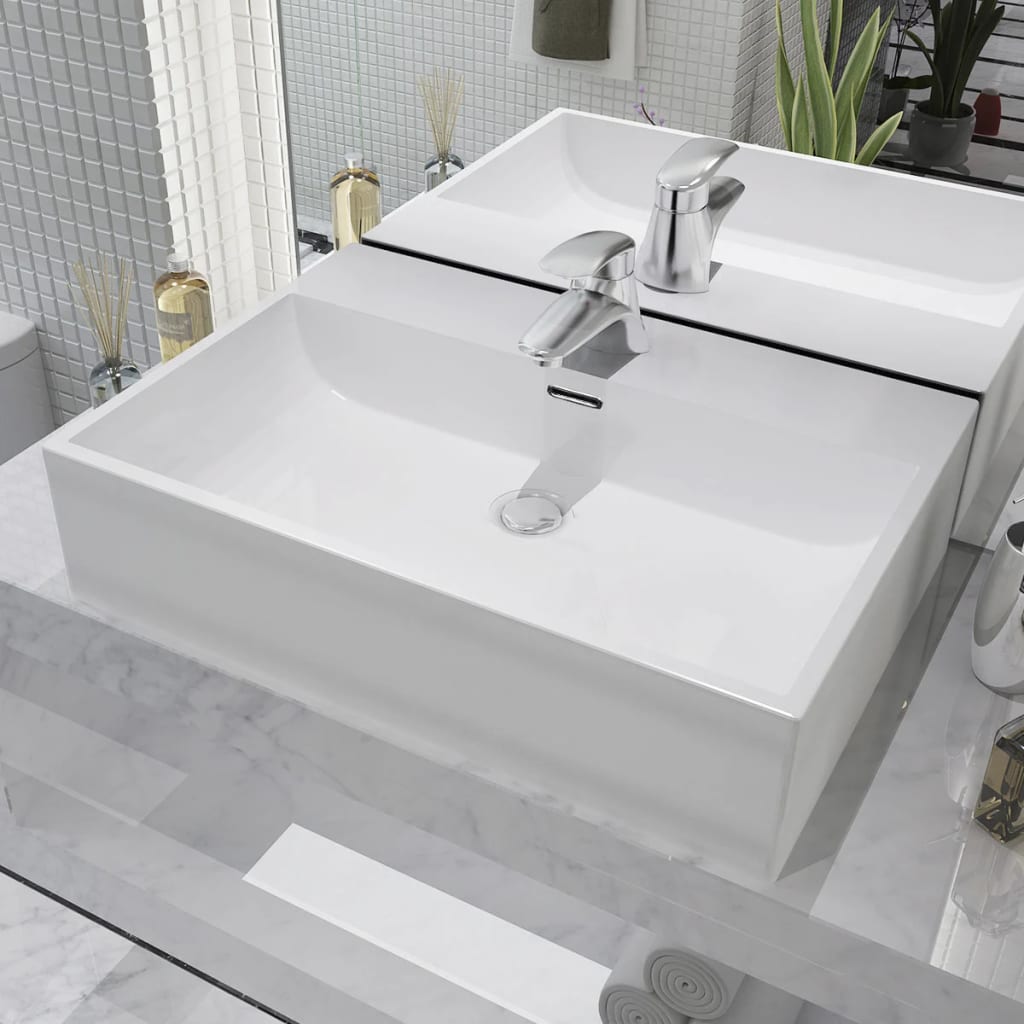 Basin with Faucet Hole Ceramic White 60.5x42.5x14.5 cm