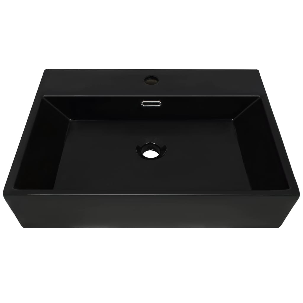 Basin with Faucet Hole Ceramic Black 76x42.5x14.5 cm