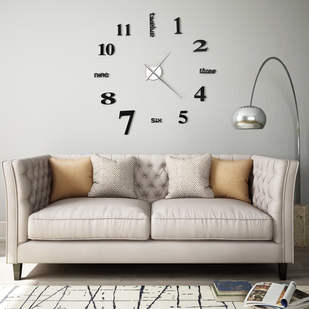 3D Wall Clock Modern Design 100 cm XXL Black