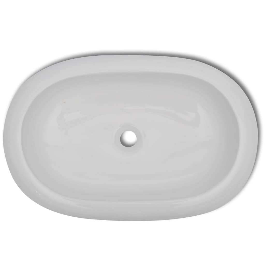 Bathroom Basin with Mixer Tap Ceramic Oval White