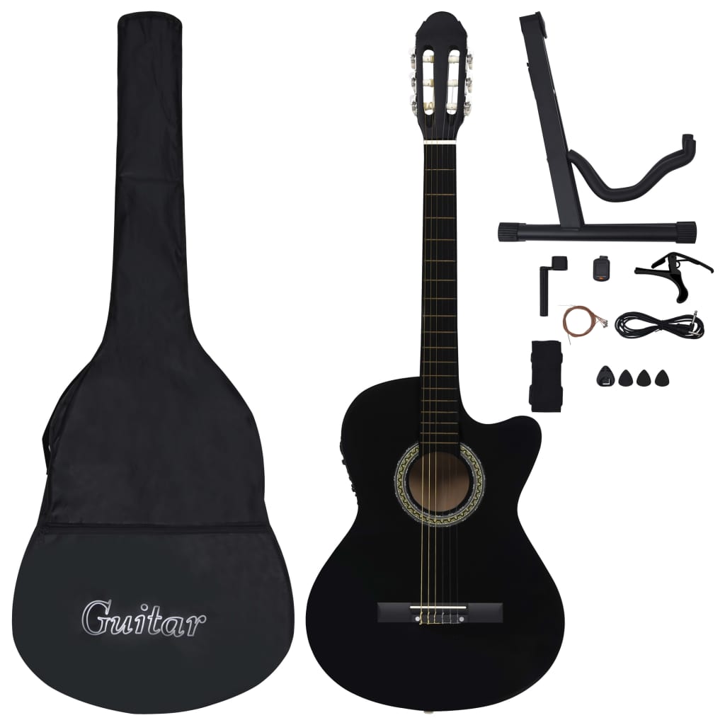 12 Piece Western Guitar Set with Equalizer and 6 Strings Black