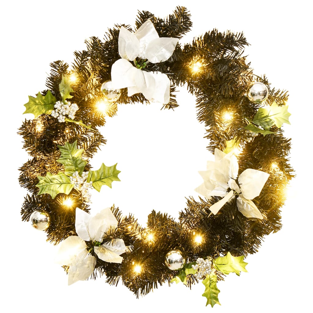 Christmas Wreath with LED Lights Black 60 cm PVC