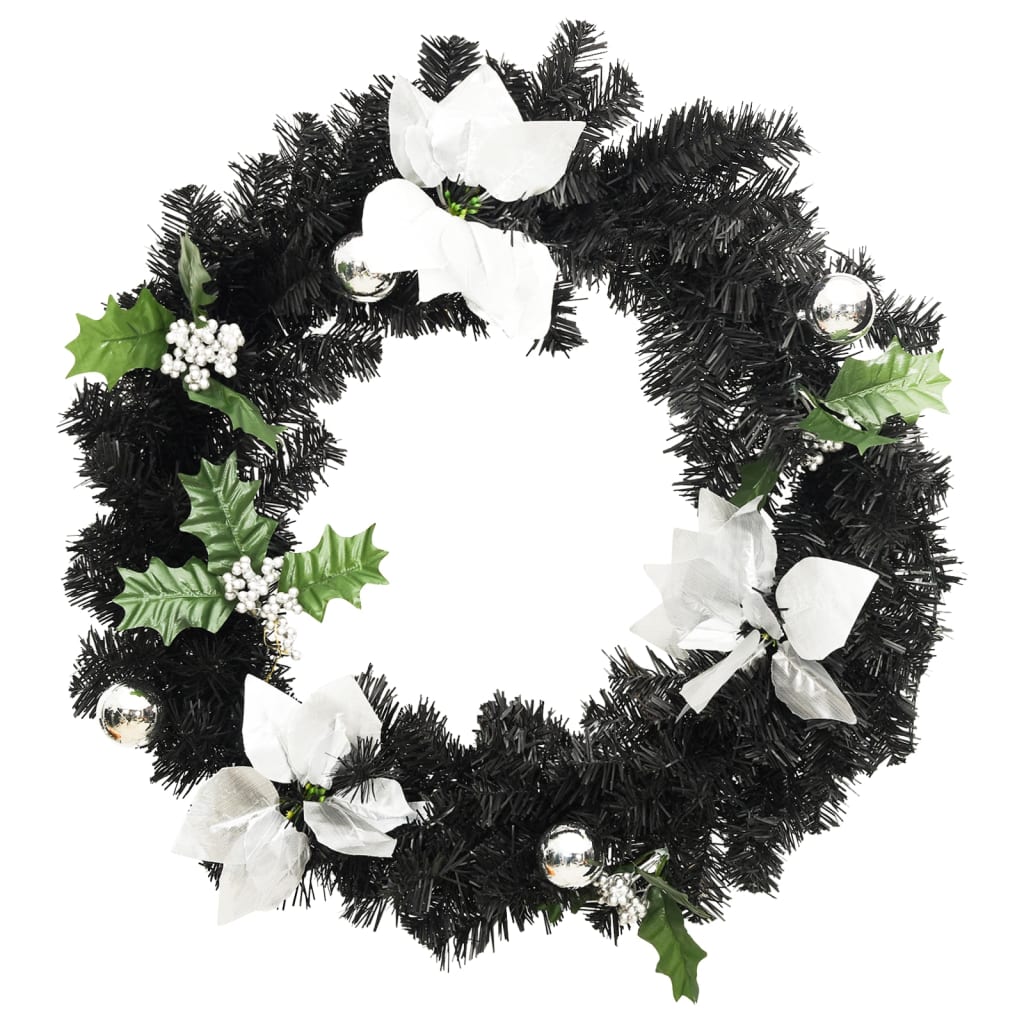 Christmas Wreath with LED Lights Black 60 cm PVC