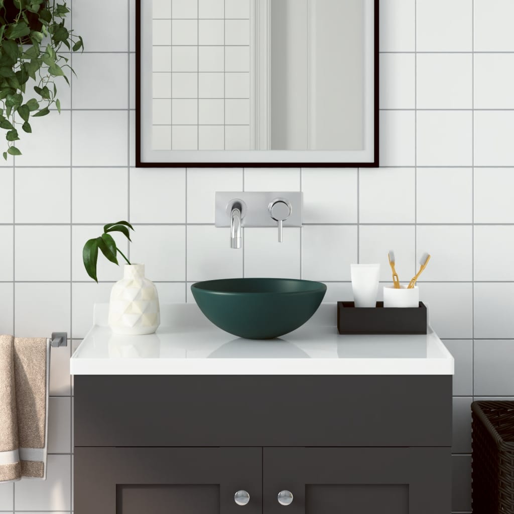 Bathroom Sink Ceramic Dark Green Round