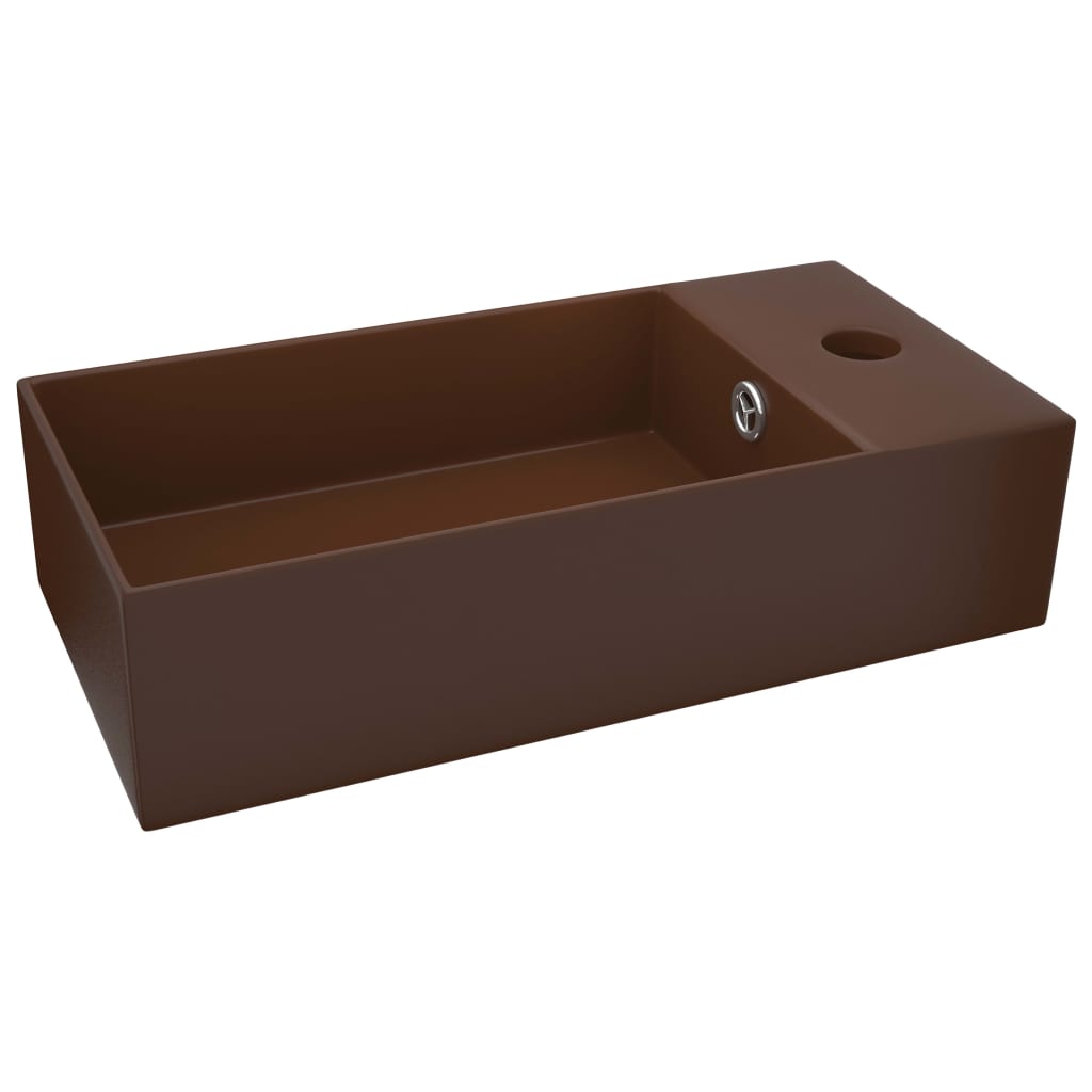 Bathroom Sink with Overflow Ceramic Dark Brown