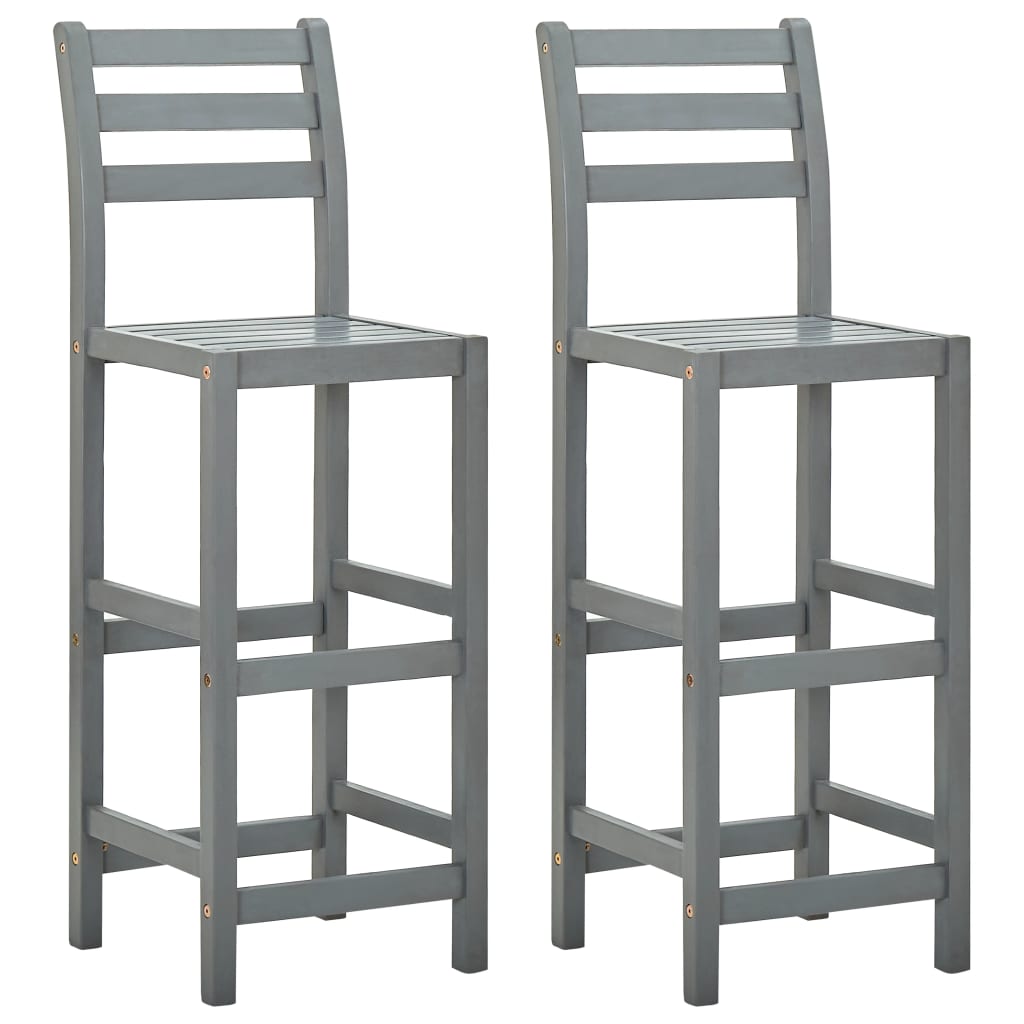 Bar Stools 2 pcs Grey Solid Acacia Wood