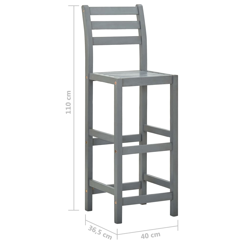 Bar Stools 2 pcs Grey Solid Acacia Wood