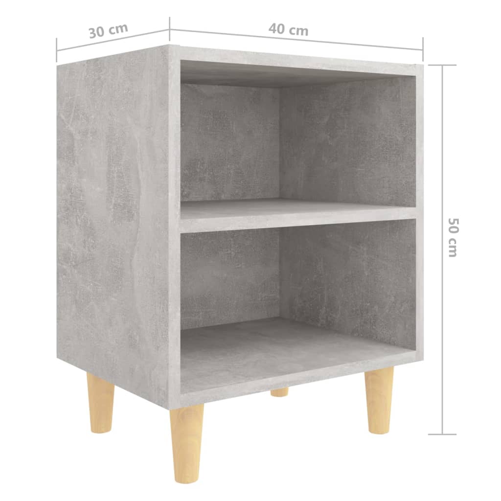 Bed Cabinet with Solid Wood Legs Concrete Grey 40x30x50 cm