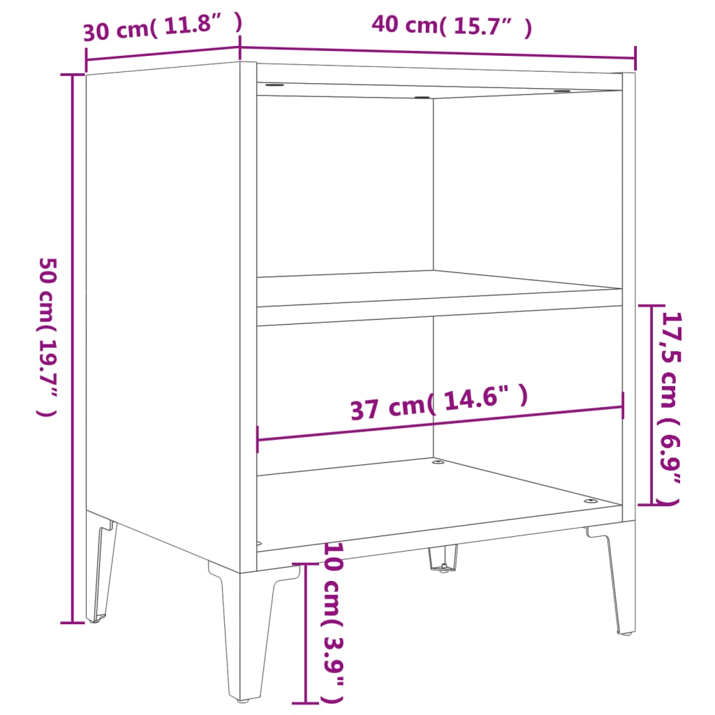 Bed Cabinet with Metal Legs White 40x30x50 cm