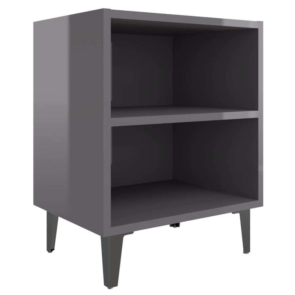 Bed Cabinet with Metal Legs High Gloss Grey 40x30x50 cm