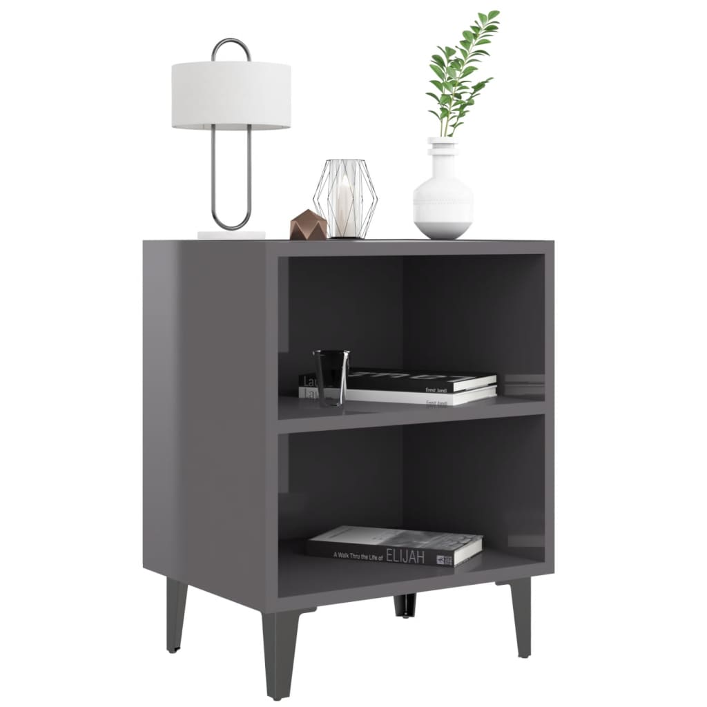 Bed Cabinet with Metal Legs High Gloss Grey 40x30x50 cm