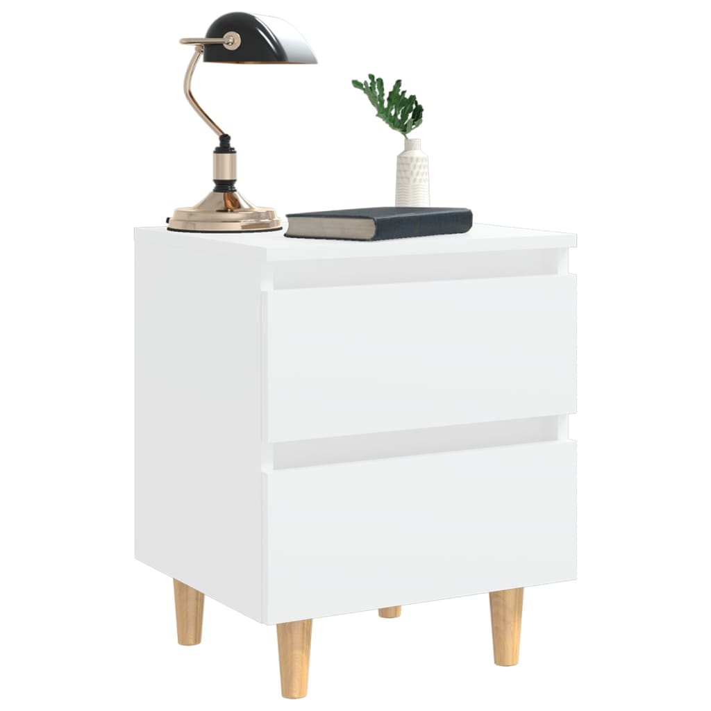 Bed Cabinet with Solid Pinewood Legs White 40x35x50 cm