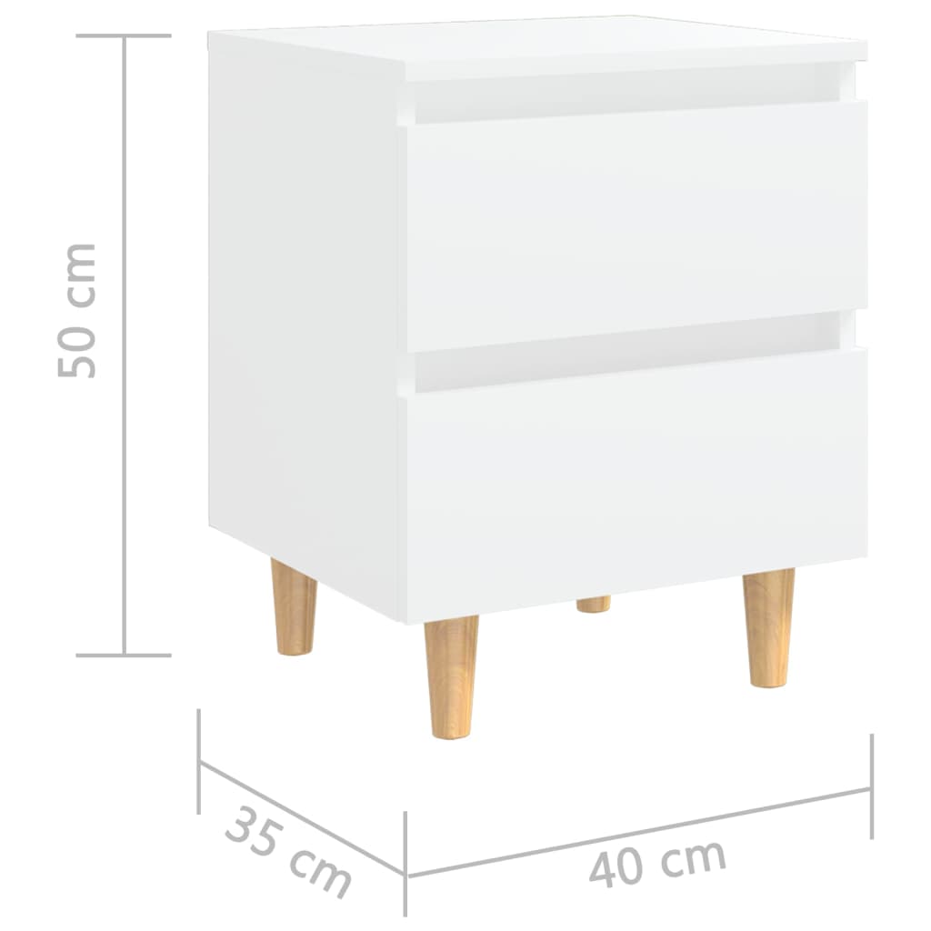 Bed Cabinet with Solid Pinewood Legs White 40x35x50 cm