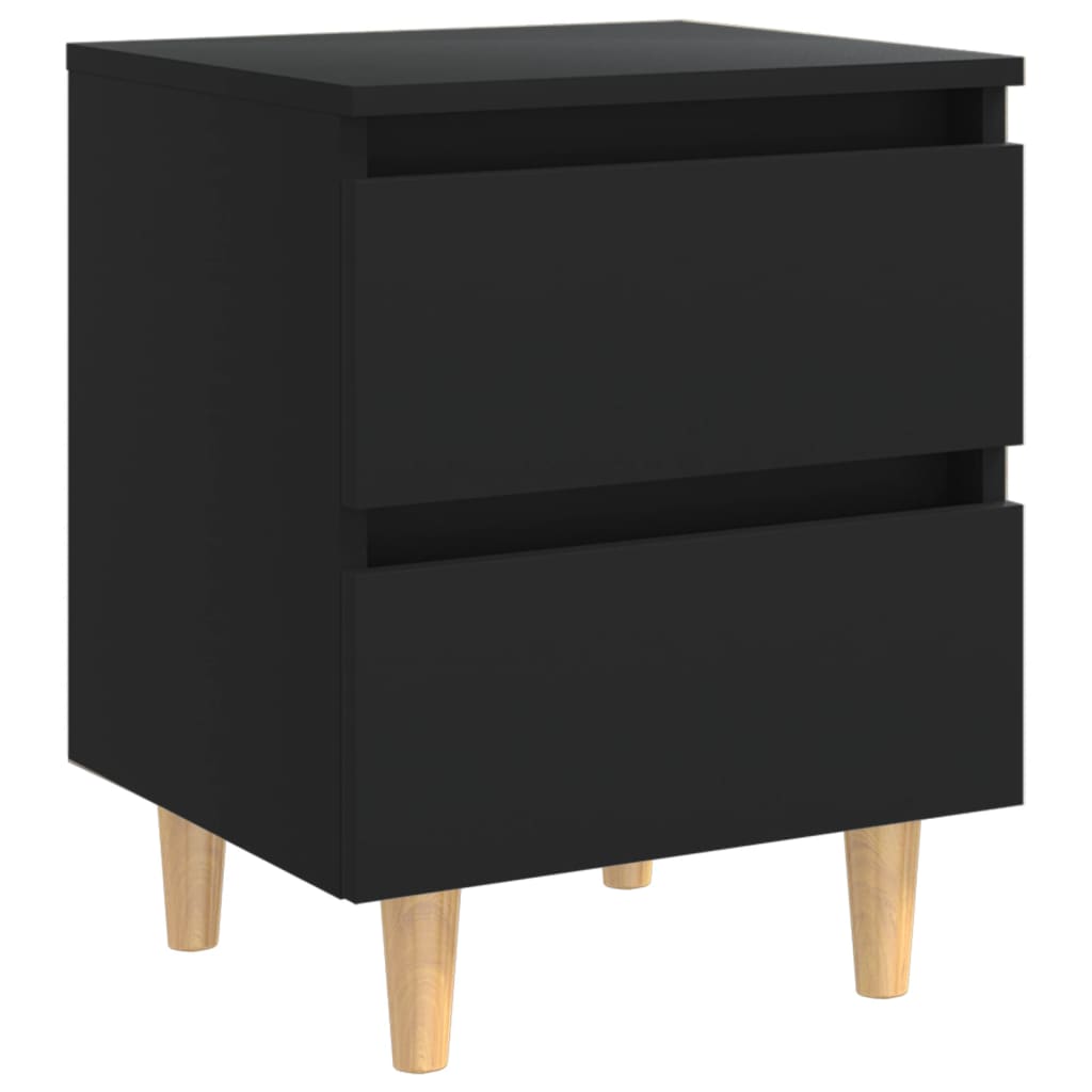 Bed Cabinet with Solid Pinewood Legs Black 40x35x50 cm