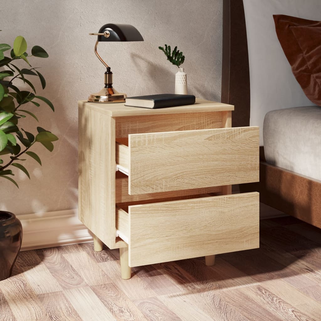 Bed Cabinet with Solid Pinewood Legs Sonoma Oak 40x35x50 cm