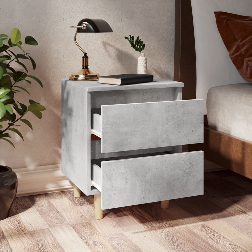 Bed Cabinet with Solid Pinewood Legs Concrete Grey 40x35x50 cm