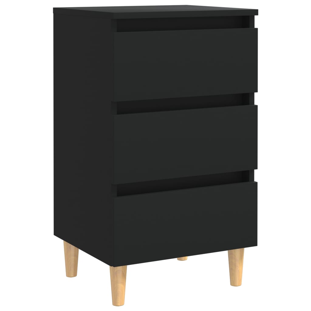 Bed Cabinet with Solid Wood Legs Black 40x35x69 cm