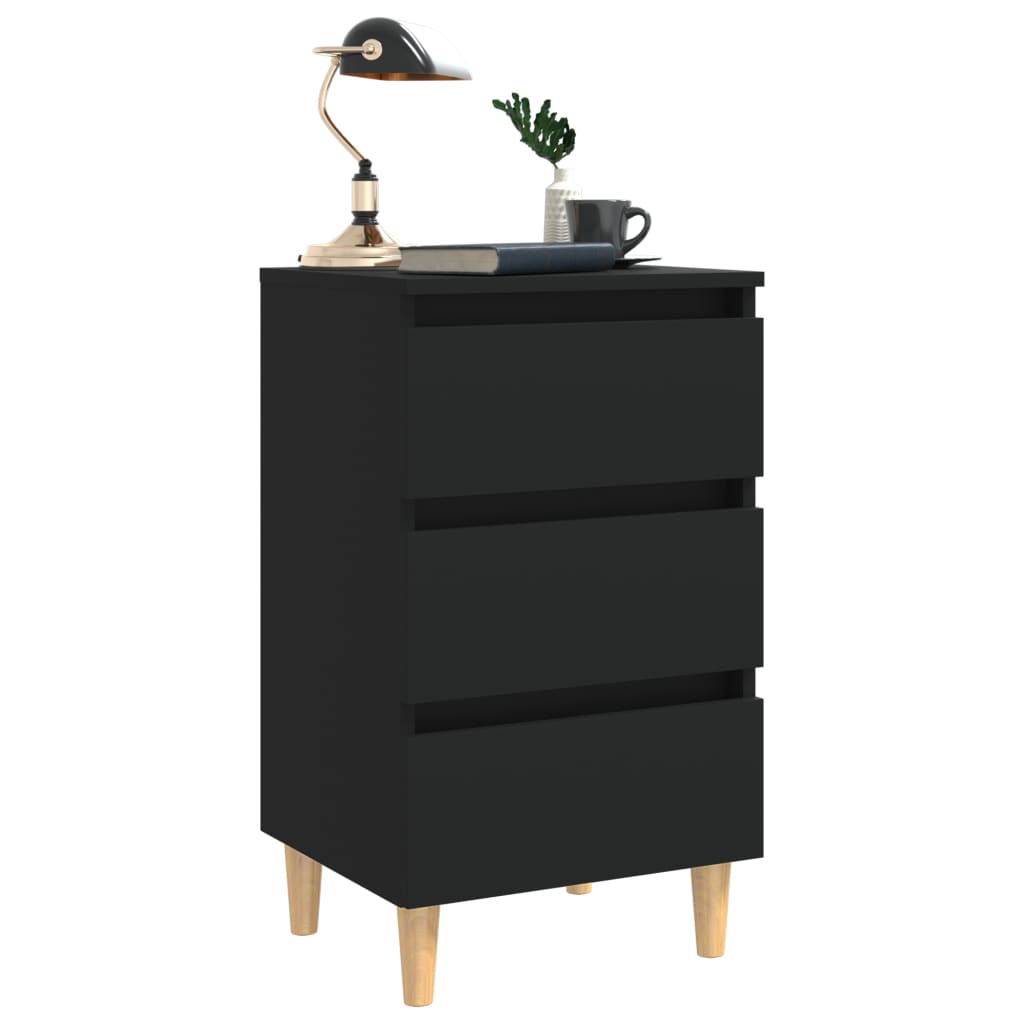 Bed Cabinet with Solid Wood Legs Black 40x35x69 cm