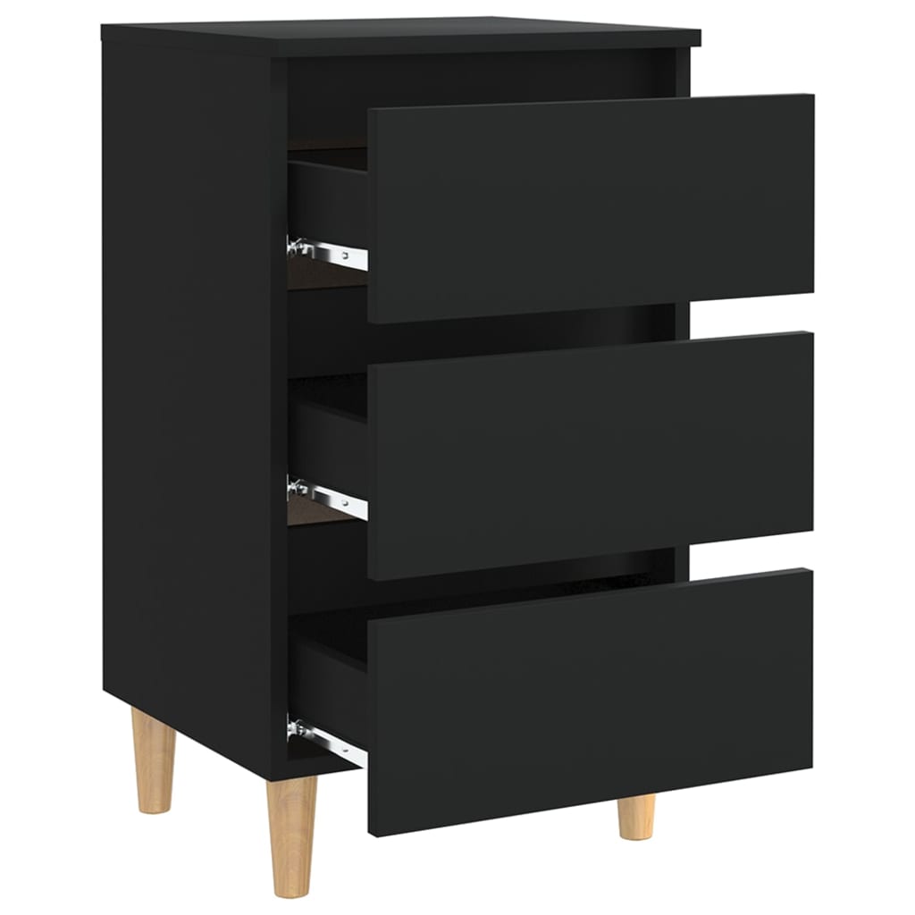 Bed Cabinet with Solid Wood Legs Black 40x35x69 cm