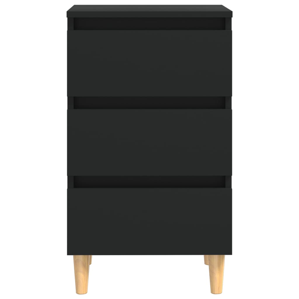 Bed Cabinet with Solid Wood Legs Black 40x35x69 cm