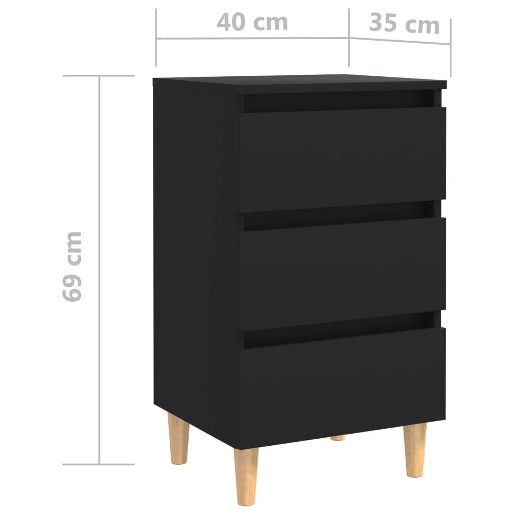 Bed Cabinet with Solid Wood Legs Black 40x35x69 cm