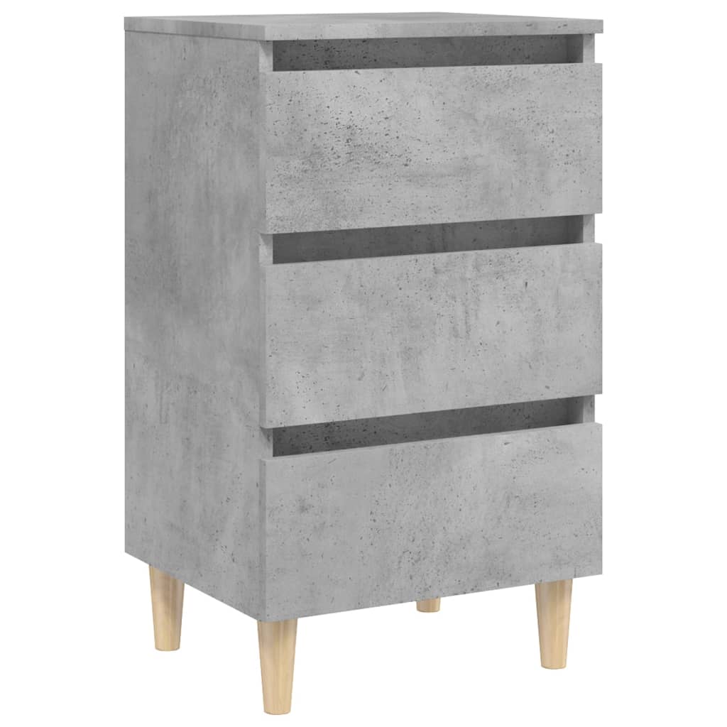 Bed Cabinet with Solid Wood Legs Concrete Grey 40x35x69 cm