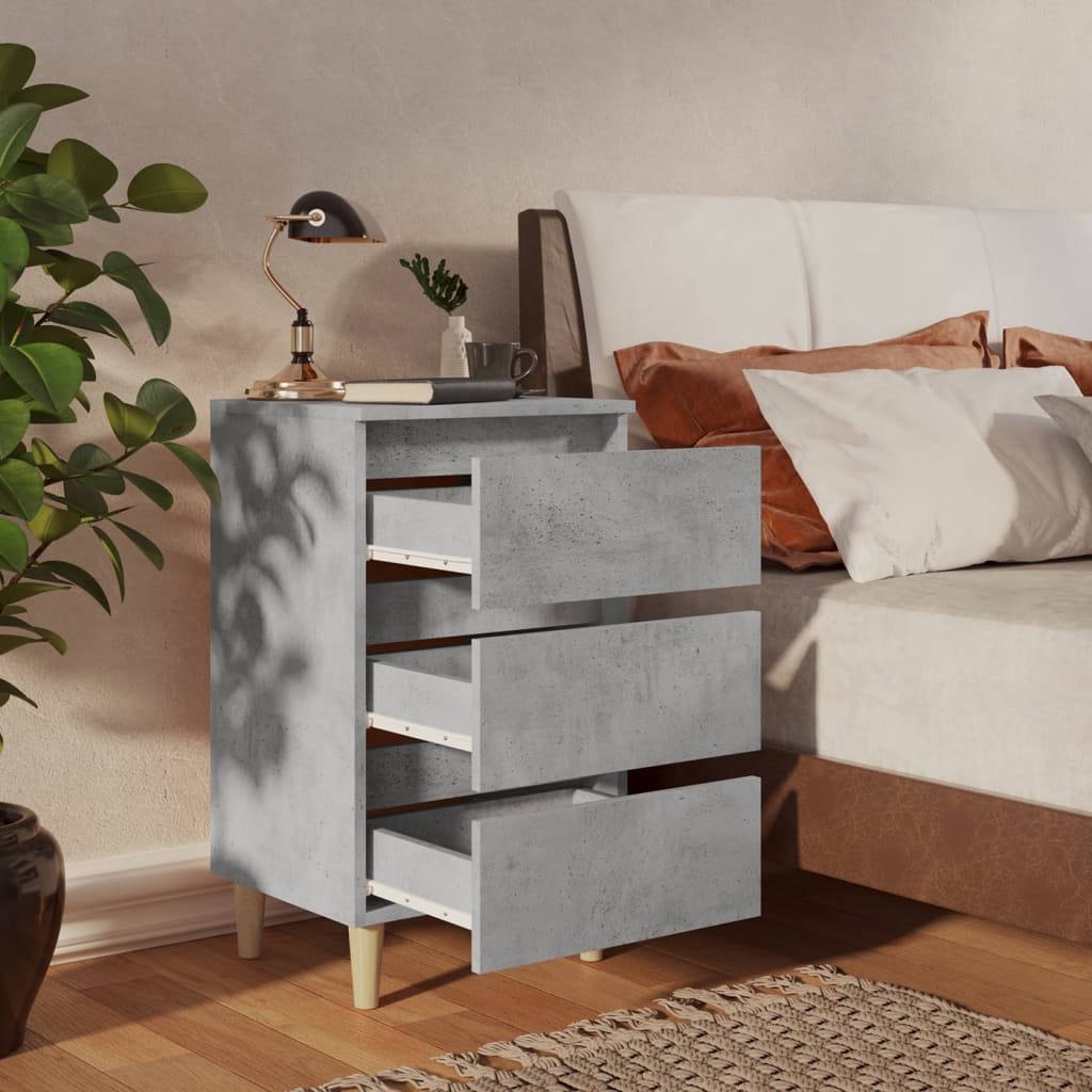 Bed Cabinet with Solid Wood Legs Concrete Grey 40x35x69 cm