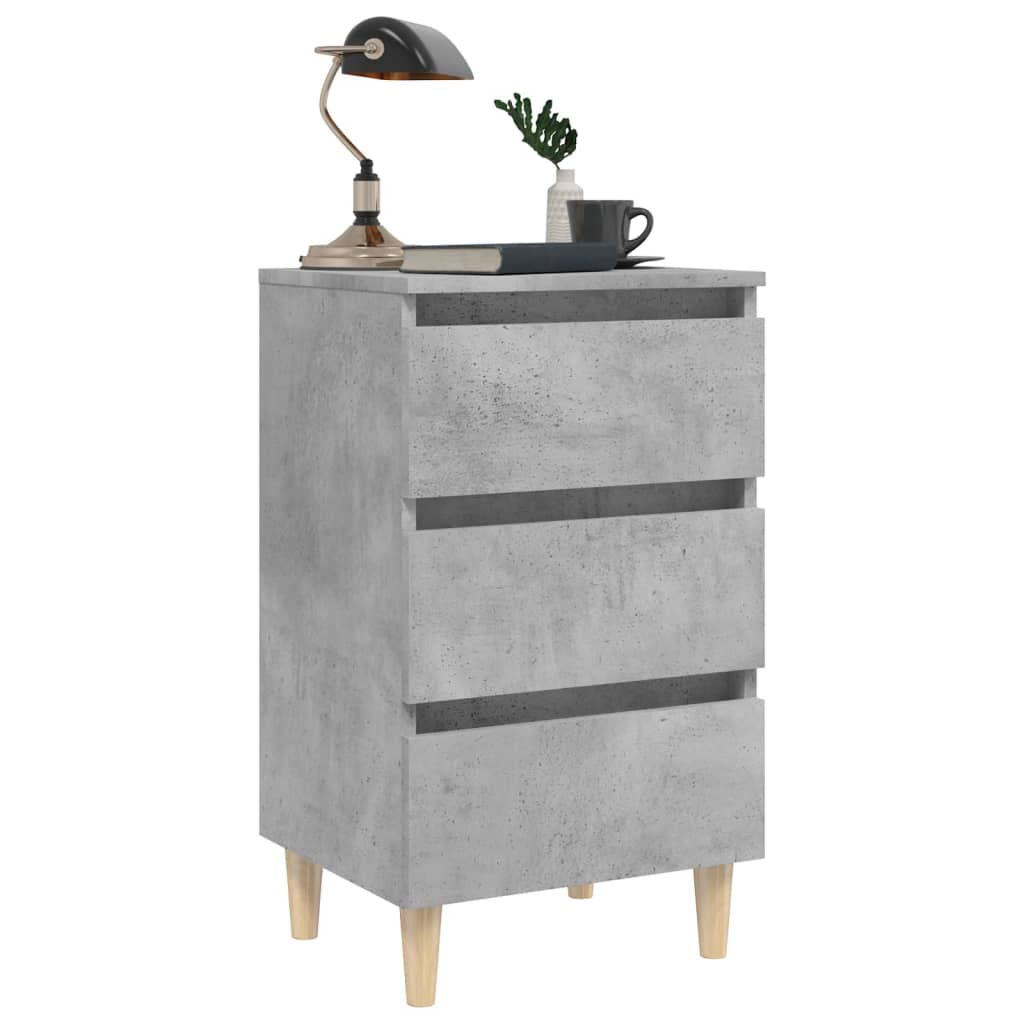 Bed Cabinet with Solid Wood Legs Concrete Grey 40x35x69 cm