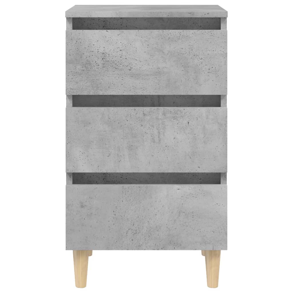 Bed Cabinet with Solid Wood Legs Concrete Grey 40x35x69 cm