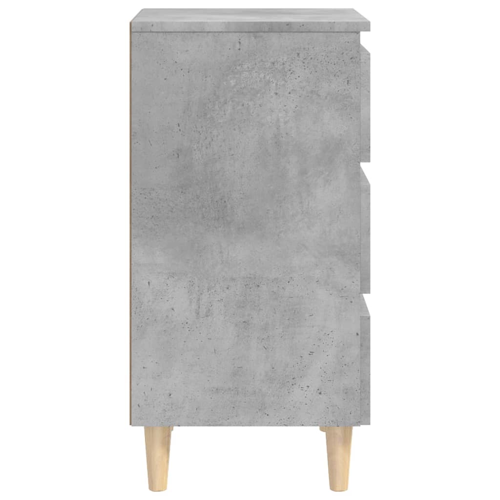 Bed Cabinet with Solid Wood Legs Concrete Grey 40x35x69 cm