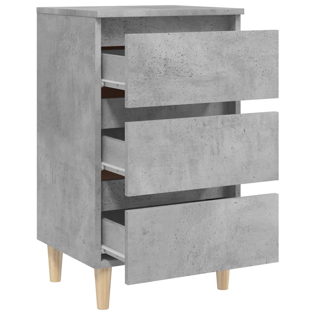 Bed Cabinet with Solid Wood Legs Concrete Grey 40x35x69 cm