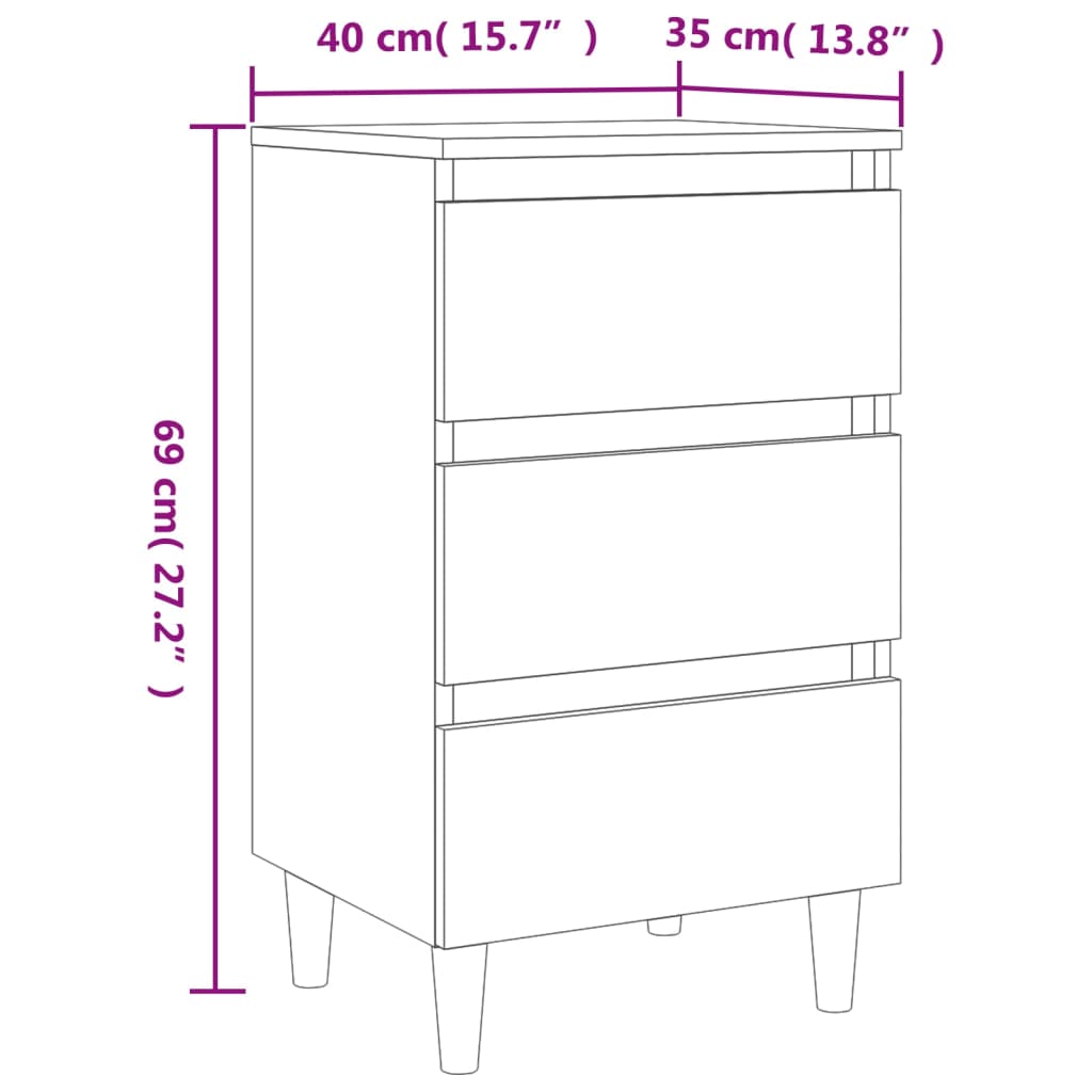 Bed Cabinet with Solid Wood Legs Concrete Grey 40x35x69 cm