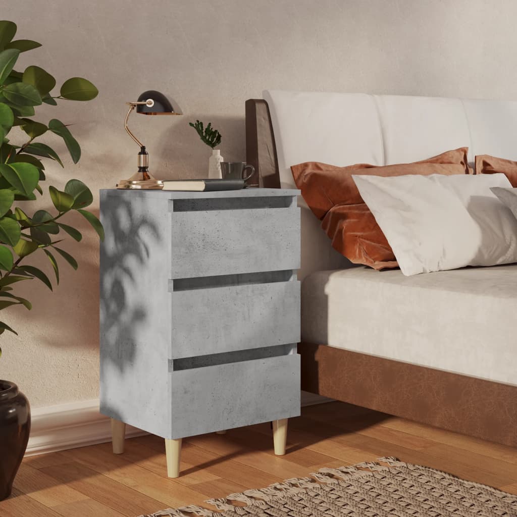 Bed Cabinet with Solid Wood Legs Concrete Grey 40x35x69 cm