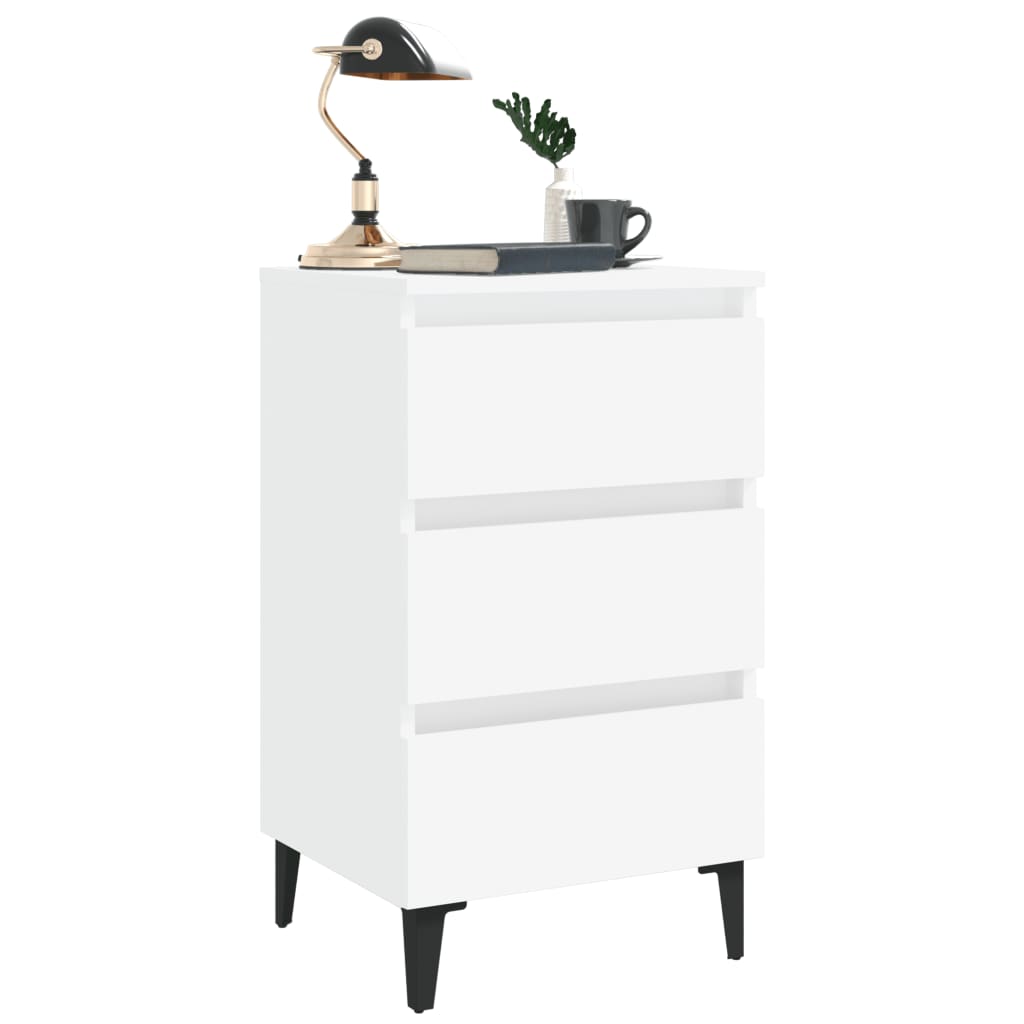 Bed Cabinet with Metal Legs White 40x35x69 cm