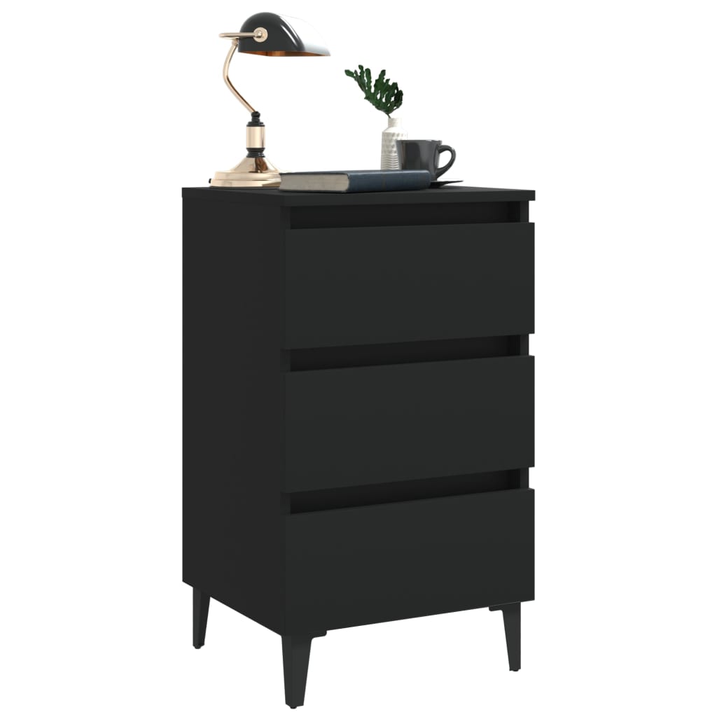 Bed Cabinet with Metal Legs Black 40x35x69 cm