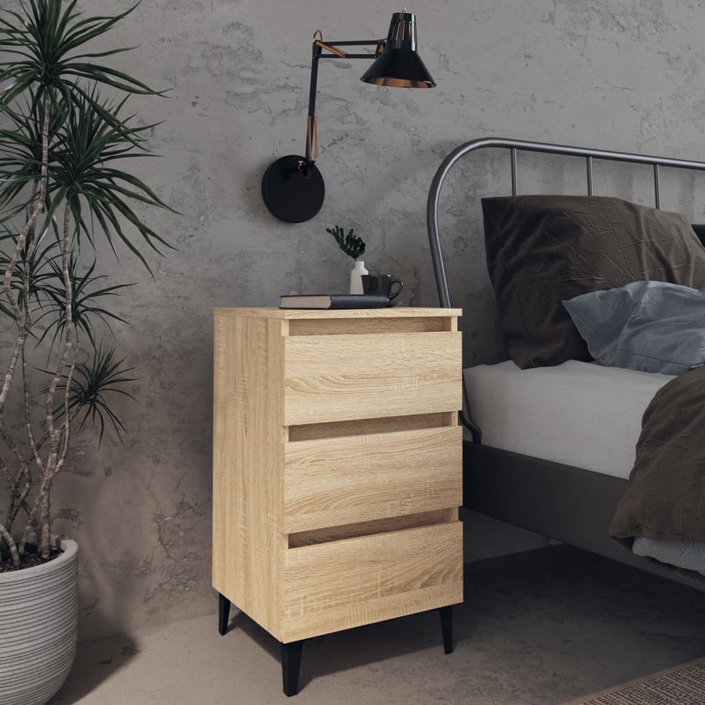 Bed Cabinet with Metal Legs Sonoma Oak 40x35x69 cm