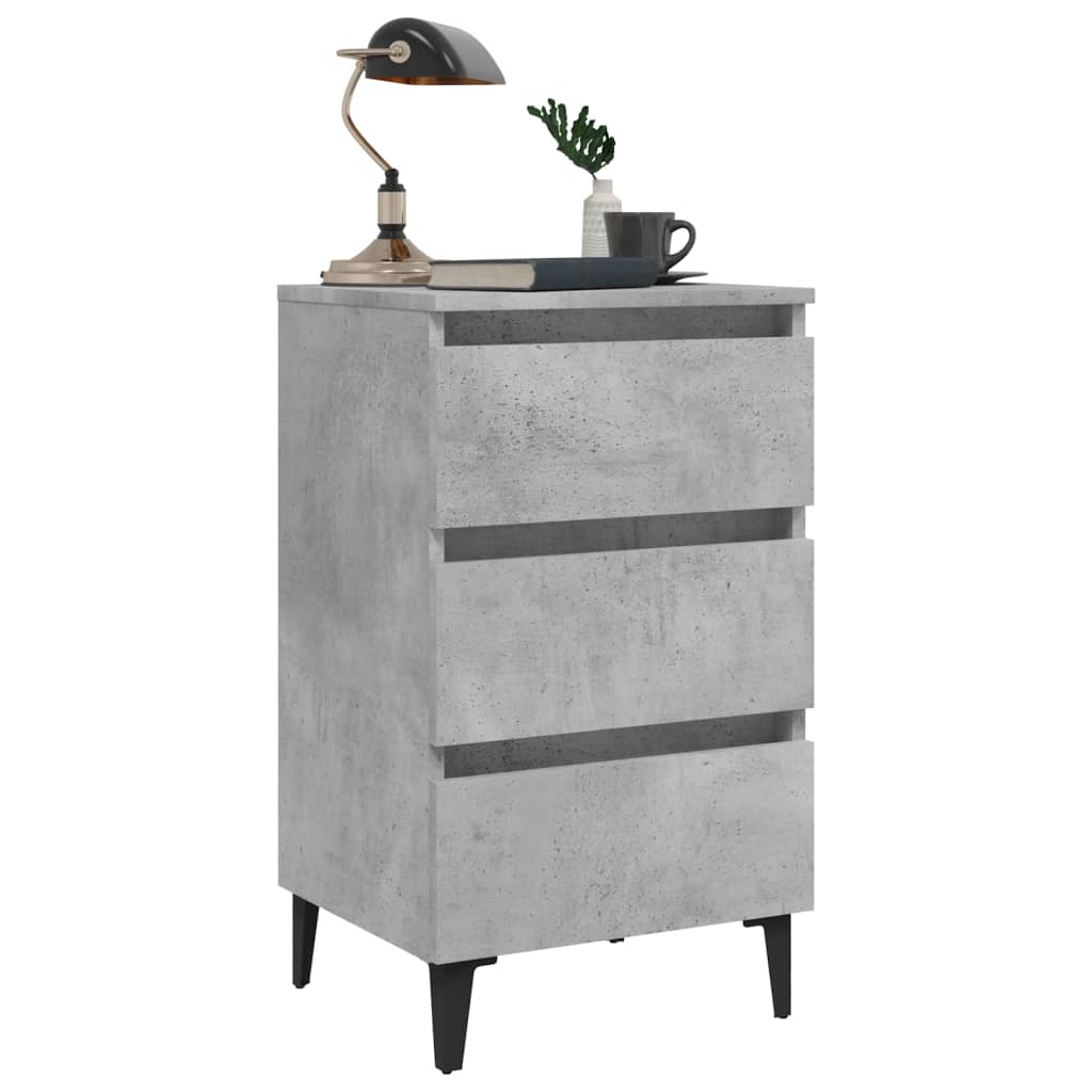 Bed Cabinet with Metal Legs 2 pcs Concrete Grey 40x35x69 cm