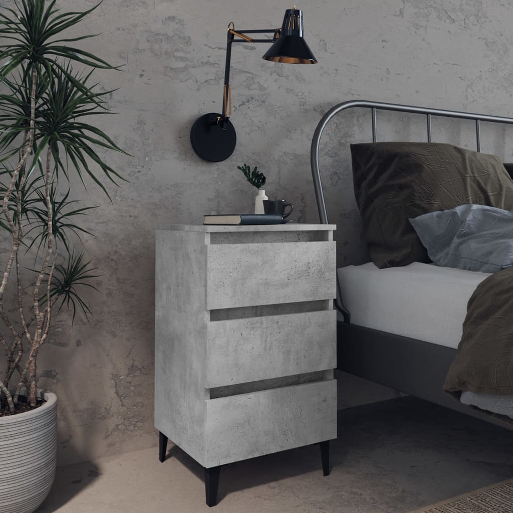 Bed Cabinet with Metal Legs 2 pcs Concrete Grey 40x35x69 cm