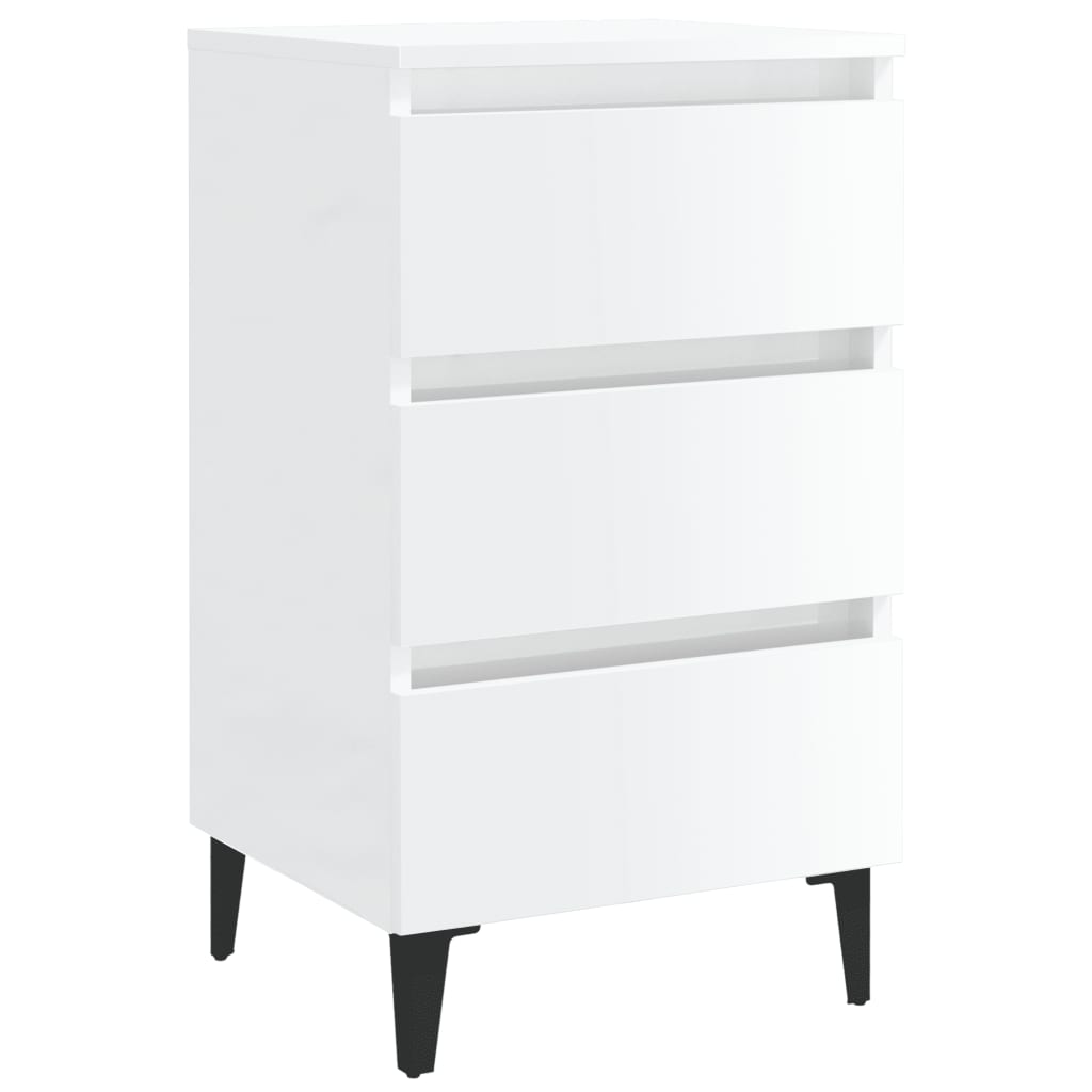 Bed Cabinet with Metal Legs High Gloss White 40x35x69 cm