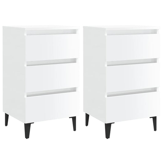 Bed Cabinet with Metal Legs 2 pcs High Gloss White 40x35x69 cm