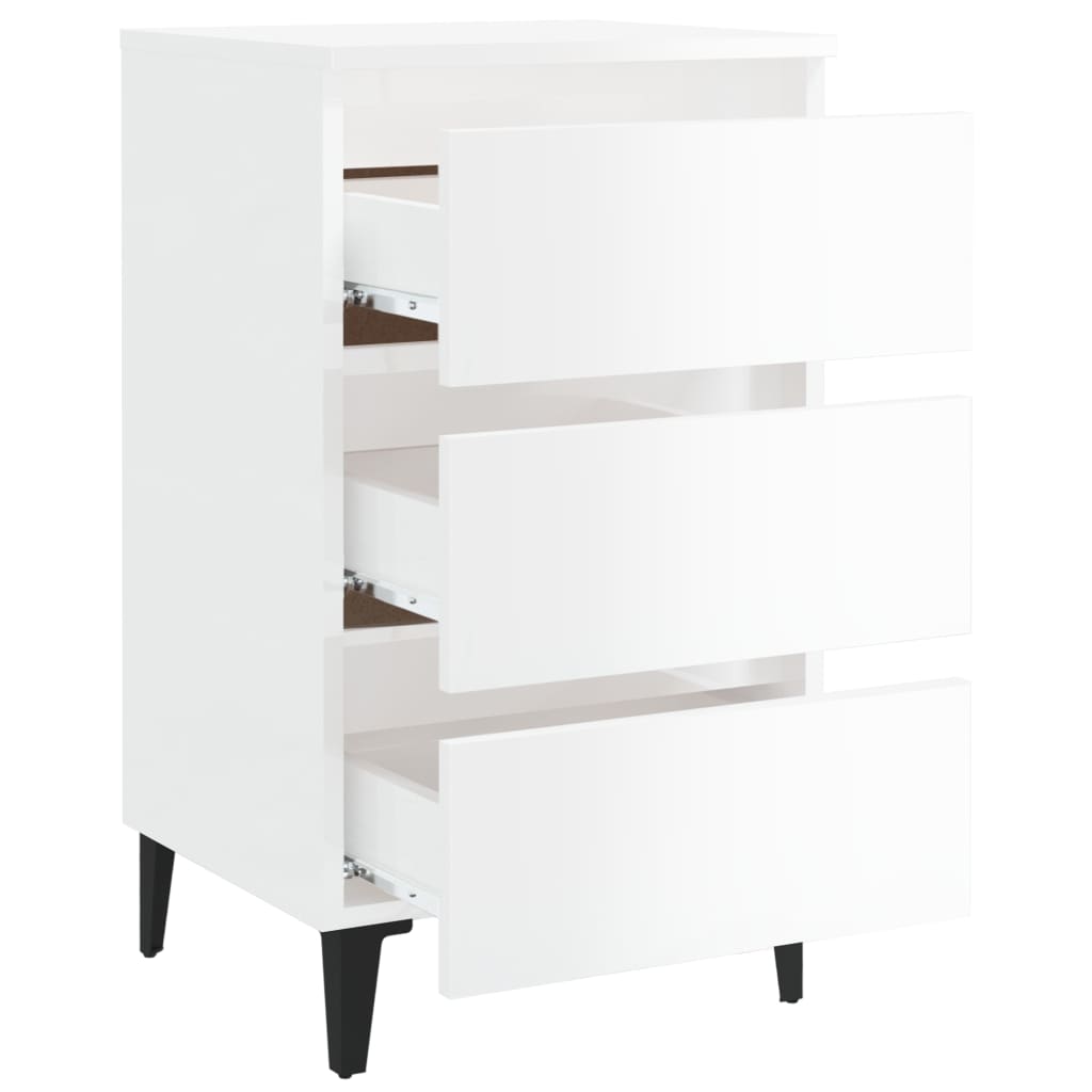 Bed Cabinet with Metal Legs 2 pcs High Gloss White 40x35x69 cm