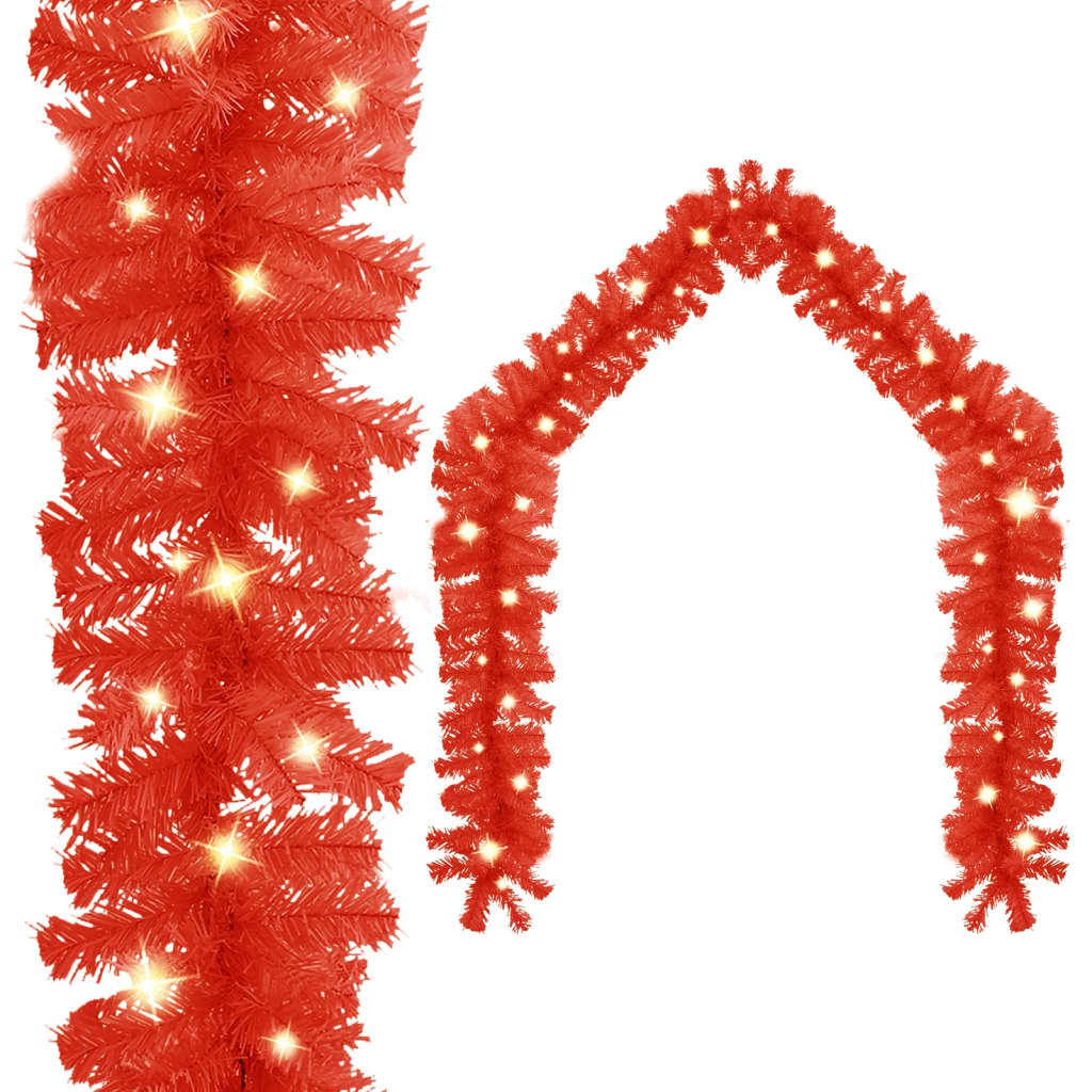 Christmas Garland with LED Lights 10 m Red