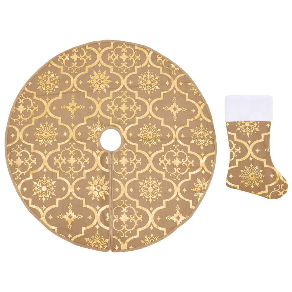 Luxury Christmas Tree Skirt with Sock Yellow 90 cm Fabric