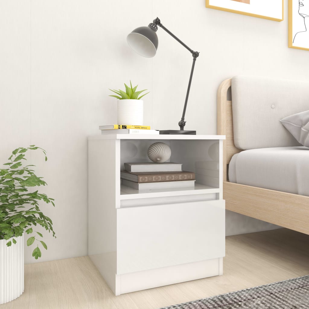 Bed Cabinet High Gloss White 40x40x50 cm Engineered Wood