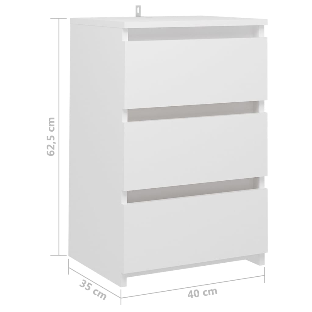 Bed Cabinet White 40x35x62.5 cm Engineered Wood