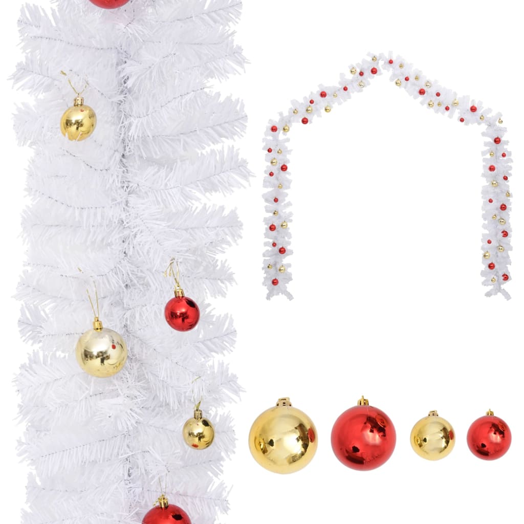 Christmas Garland Decorated with Baubles White 10 m