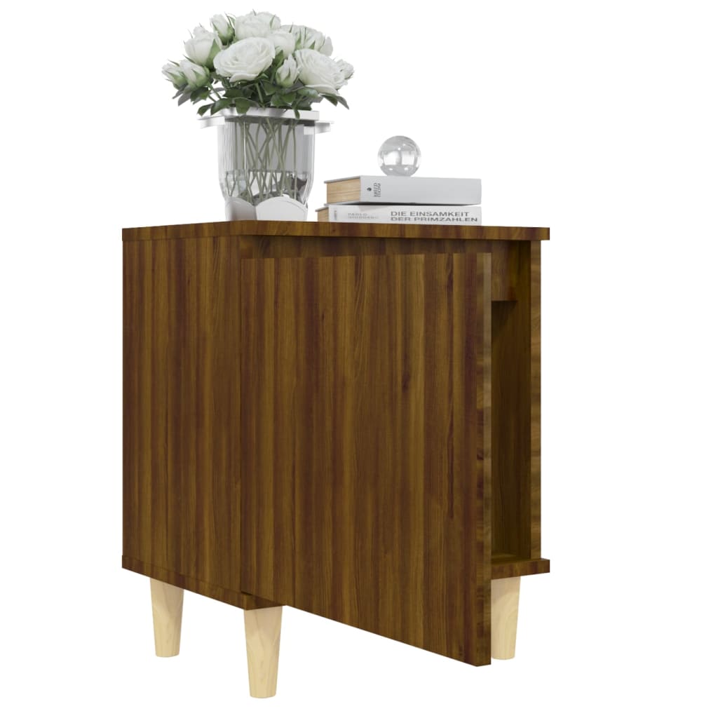 Bed Cabinet with Solid Wood Legs Brown Oak 40x30x50 cm