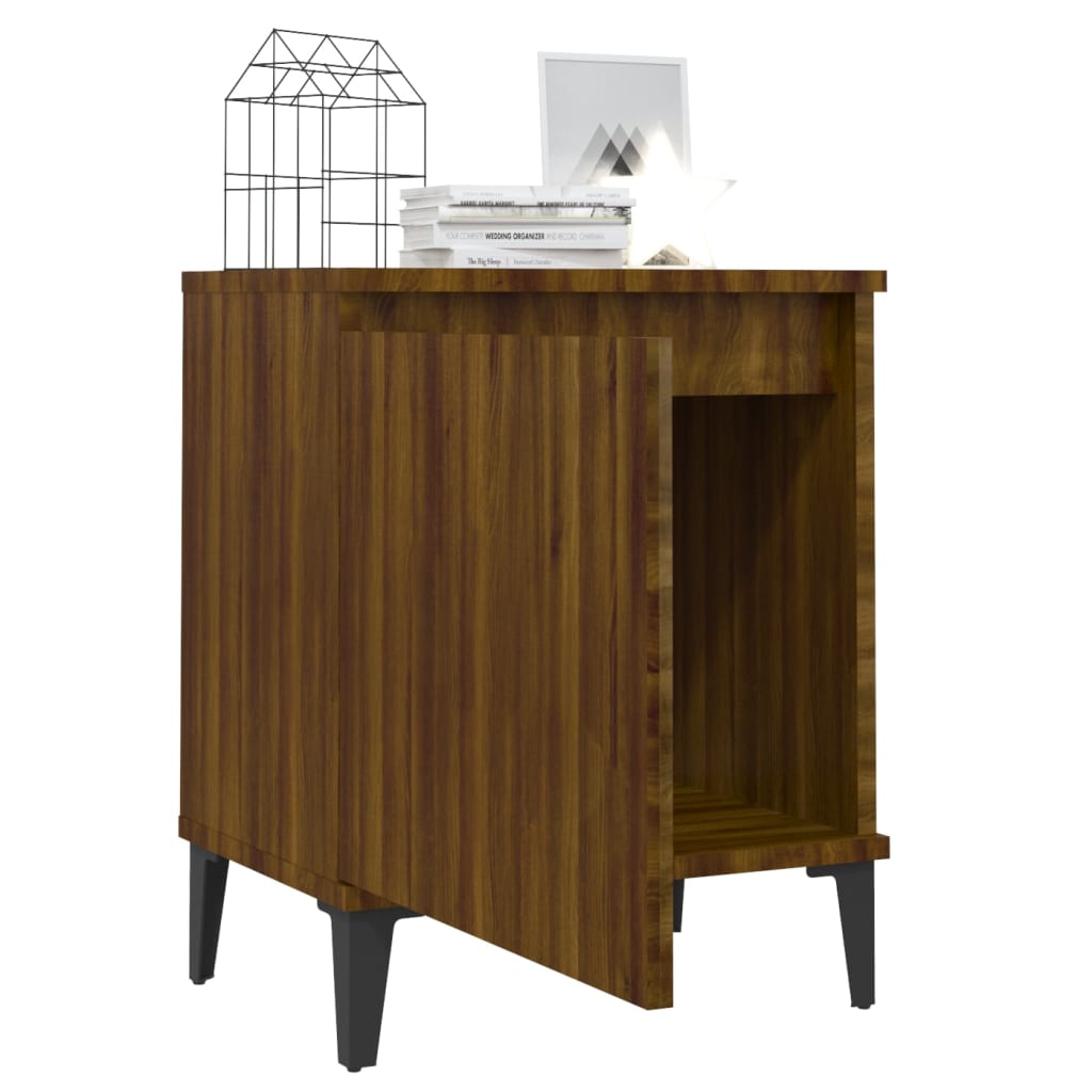 Bed Cabinet with Metal Legs Brown Oak 40x30x50 cm