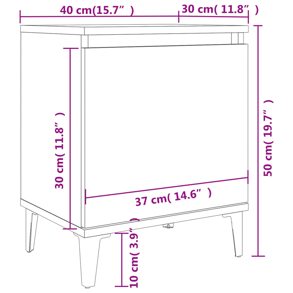 Bed Cabinet with Metal Legs Brown Oak 40x30x50 cm